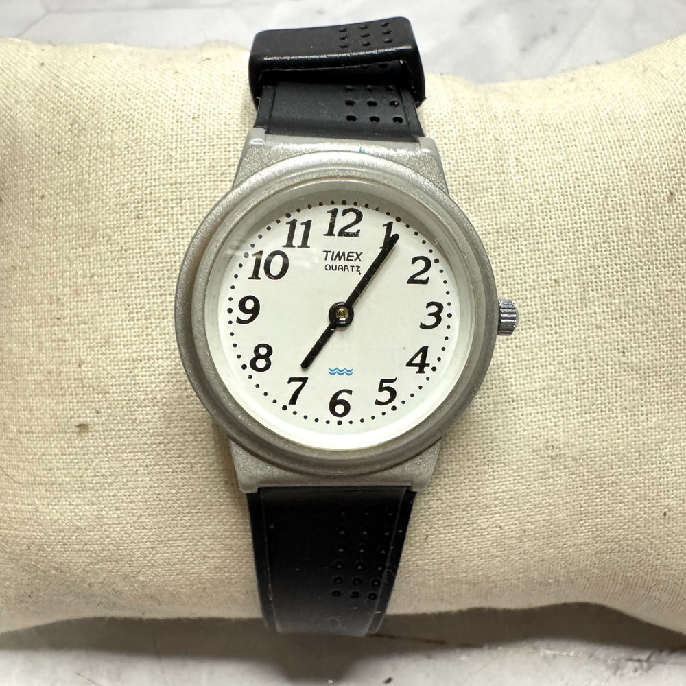 Vtg TIMEX Womens Watch 90s Y2K Black Silver White Quartz Water Resist New Batt